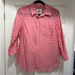 So Pink & White Polka Dot Long Sleeve Button Down Shirt Size L